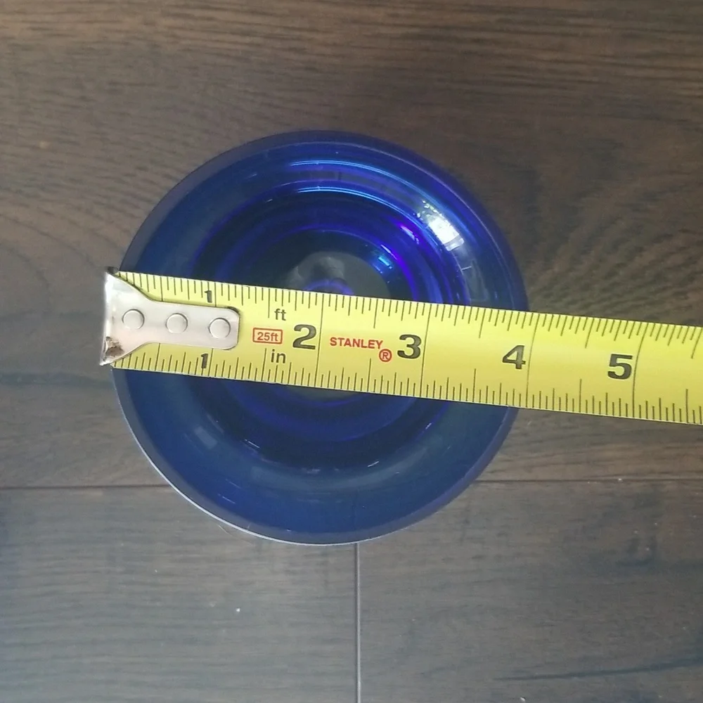 Krosno vintage blown cobalt blue glass candle holder controlled bubble.